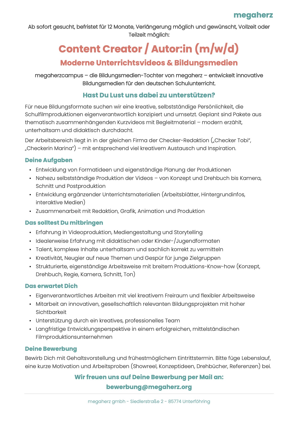 Content Creator / Autor:in (m/w/d)