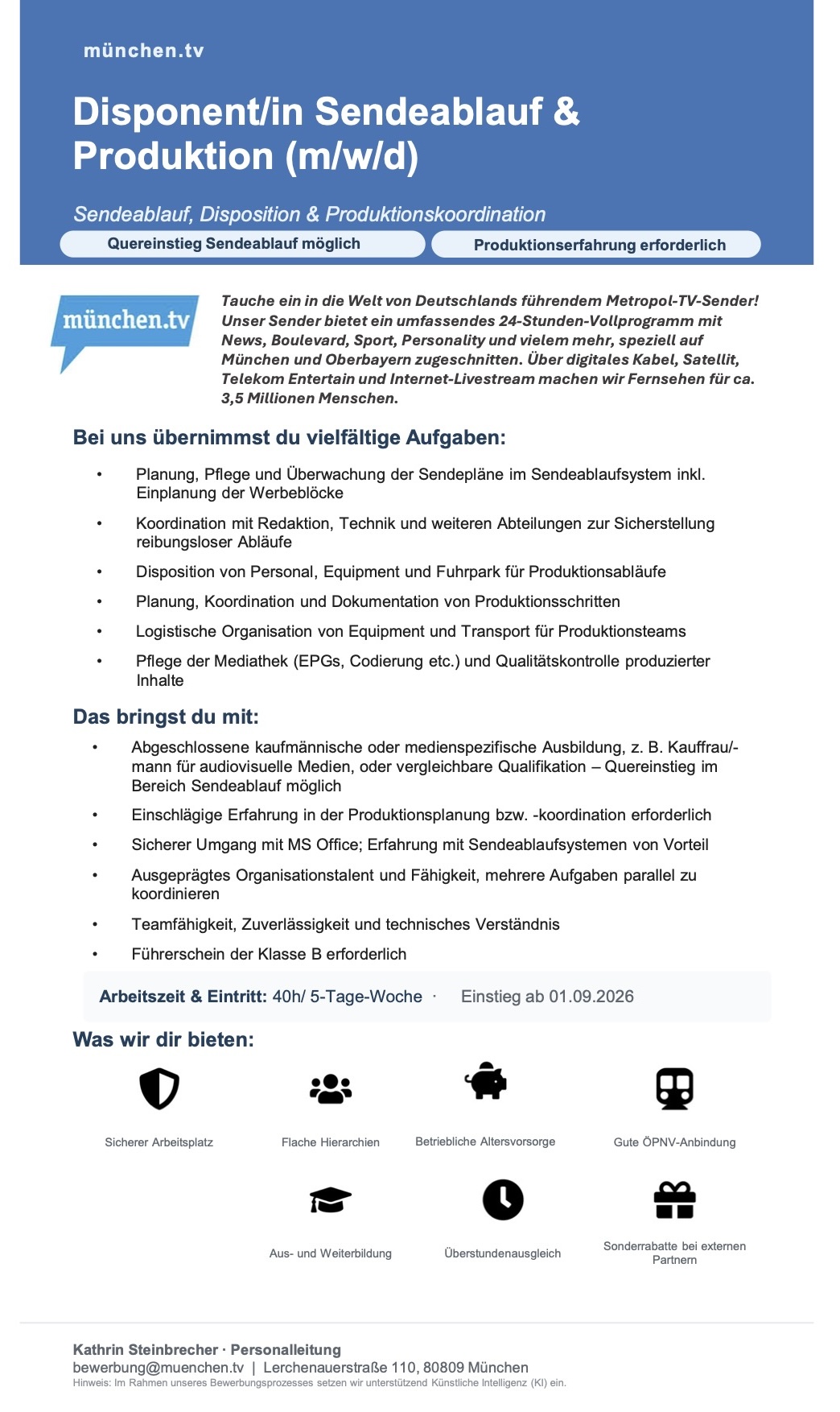 Disponent/in Sendeablauf & Produktion (m/w/d)