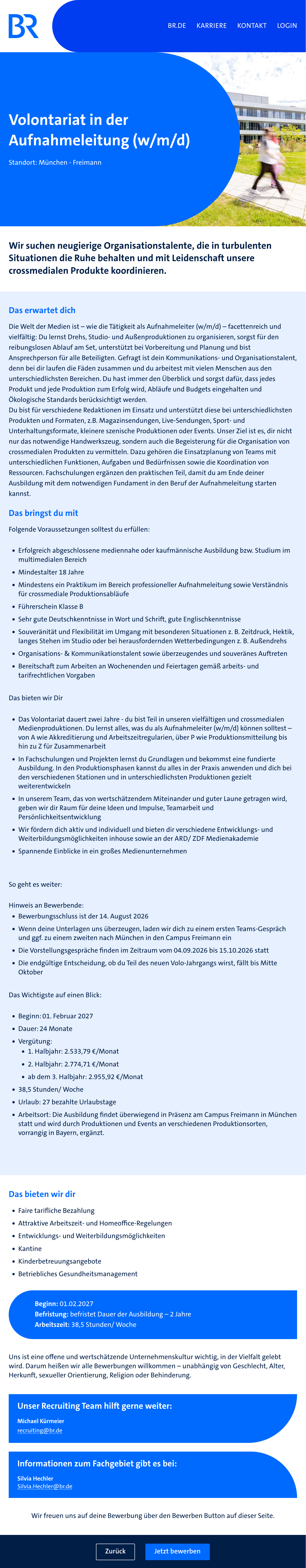 Volontariat in der Aufnahmeleitung