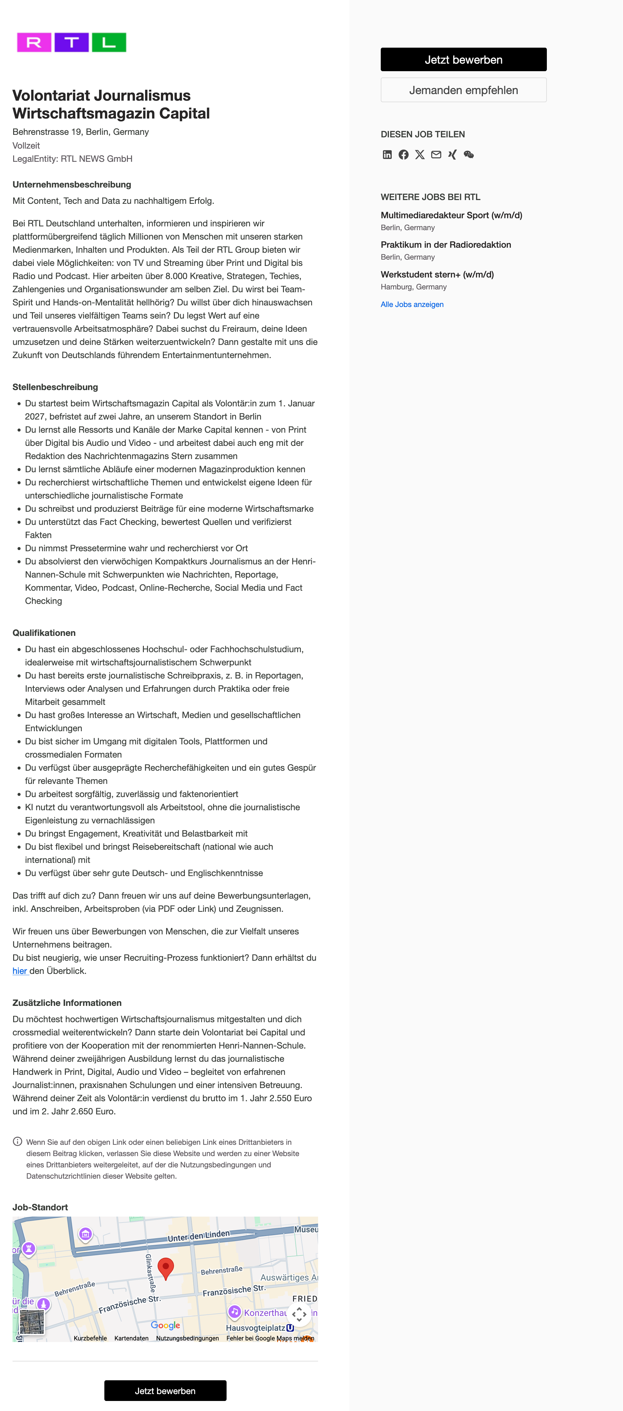 Volontariat Journalismus Wirtschaftsmagazin Capital