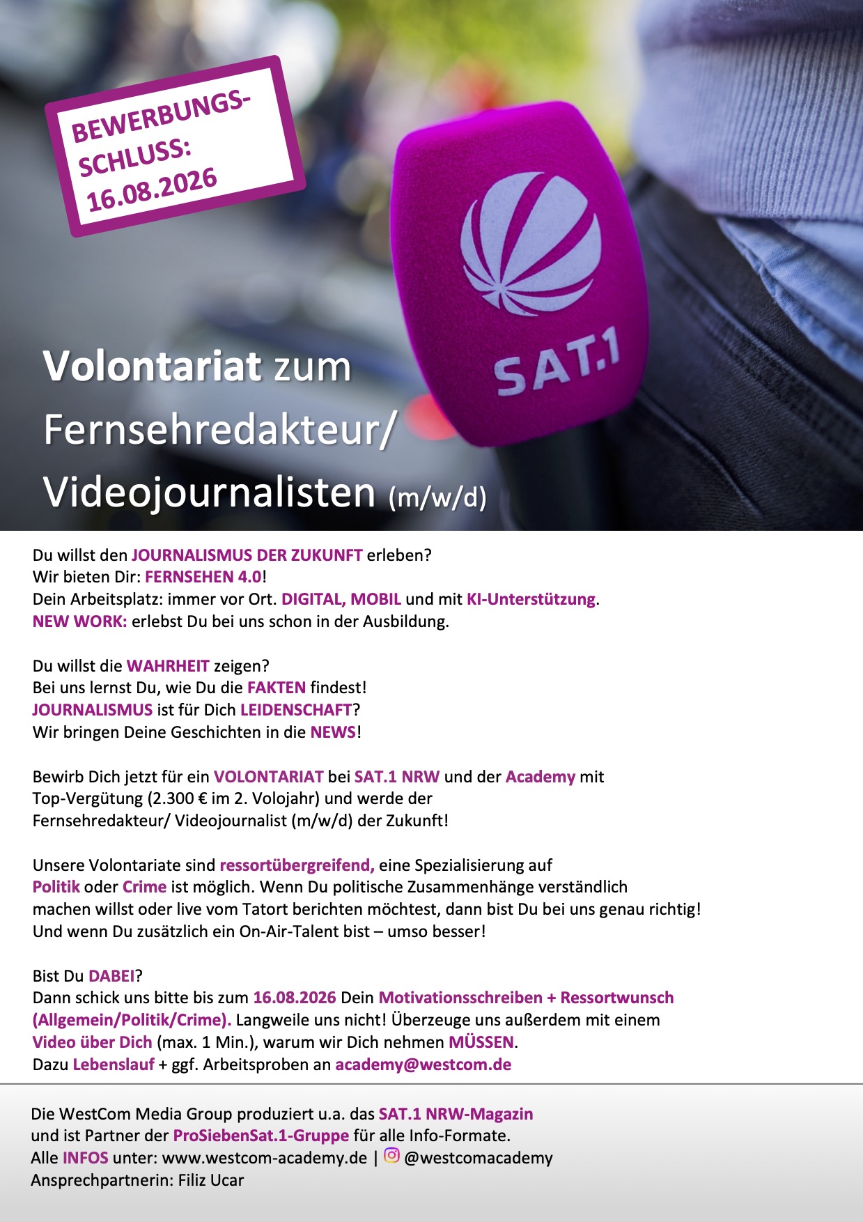 Volontariat zum Fernsehredakteur / Videojournalisten (m/w/d)