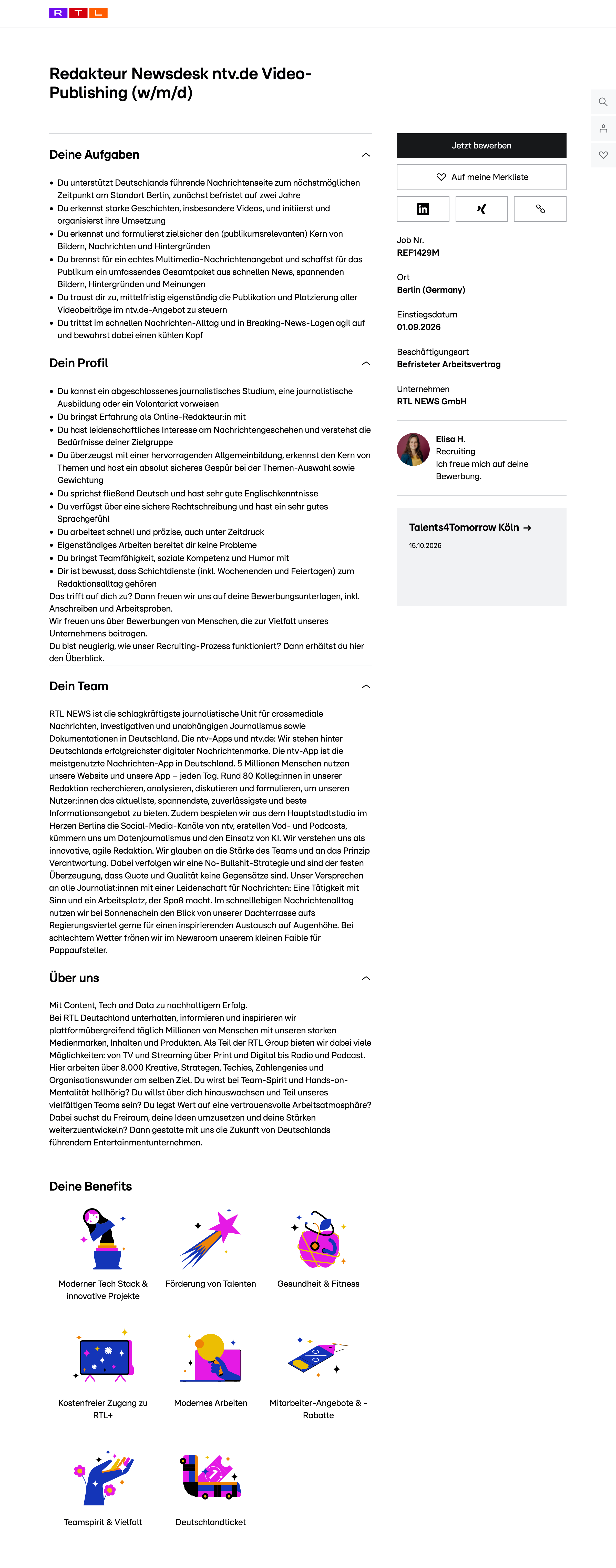 Redakteur Newsdesk ntv.de Video-Publishing (w/m/d)