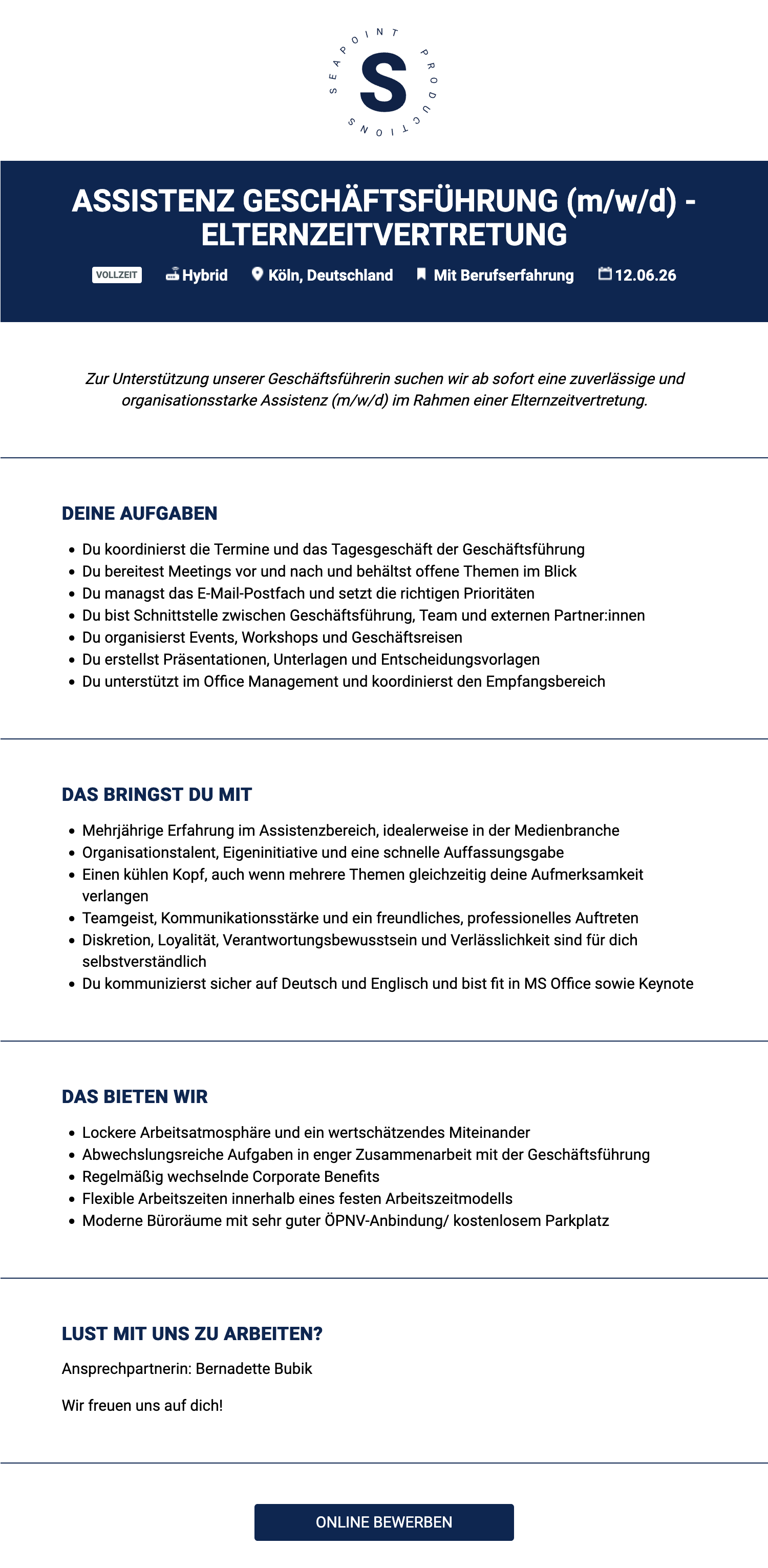 Assistenz der Geschäftsführung (m/w/d) - Elternzeitvertretung
