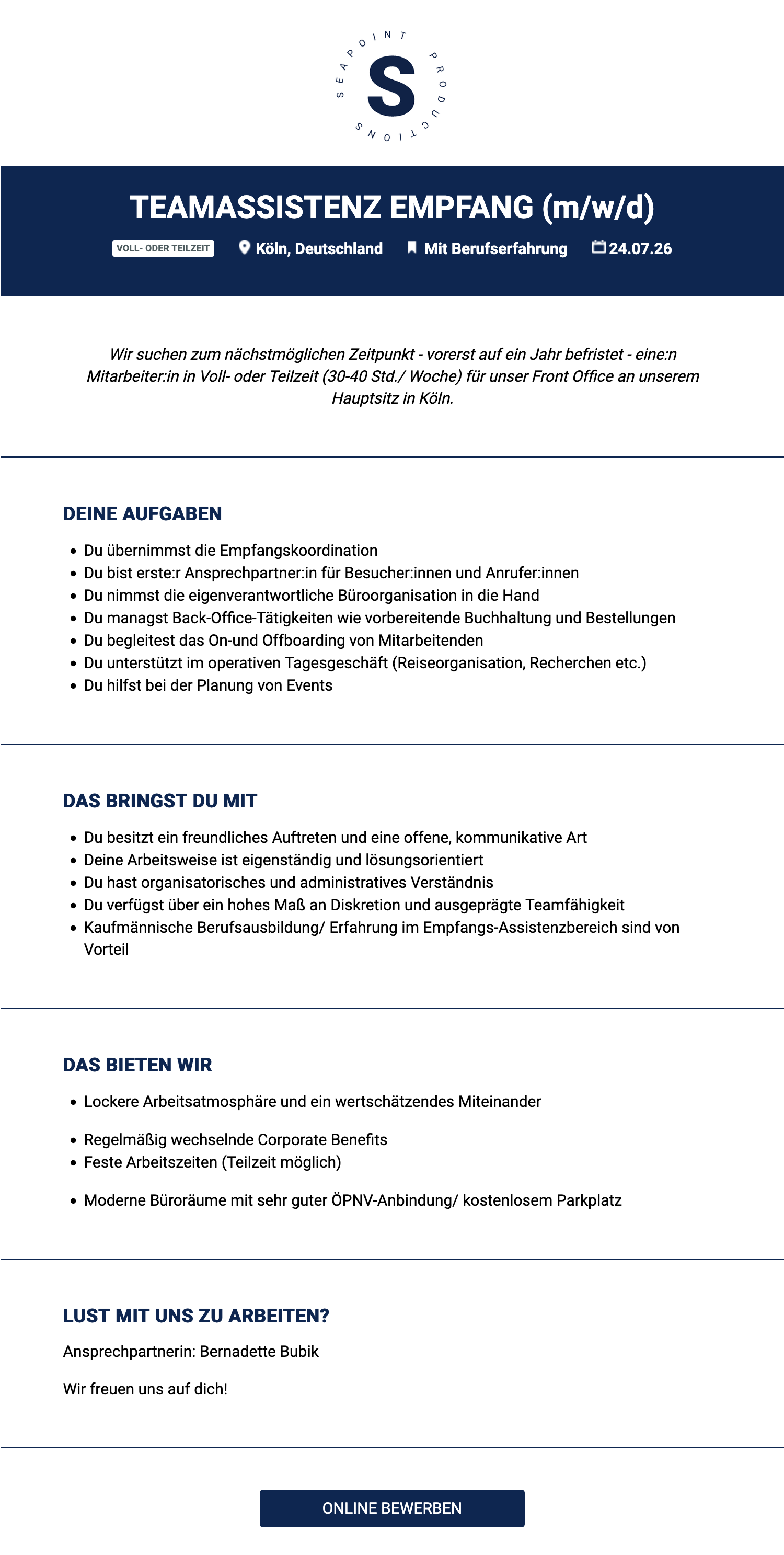 Teamassistenz Empfang (m/w/d)