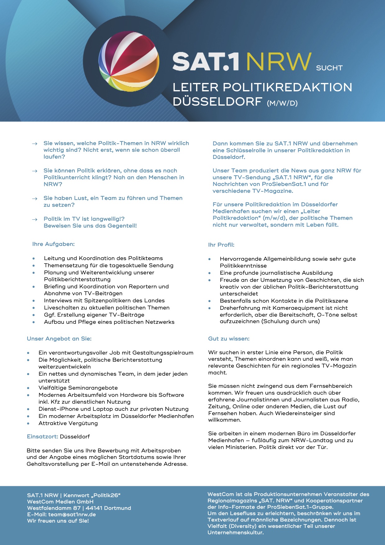 Leiter Politikredaktion Düsseldorf (m/w/d)