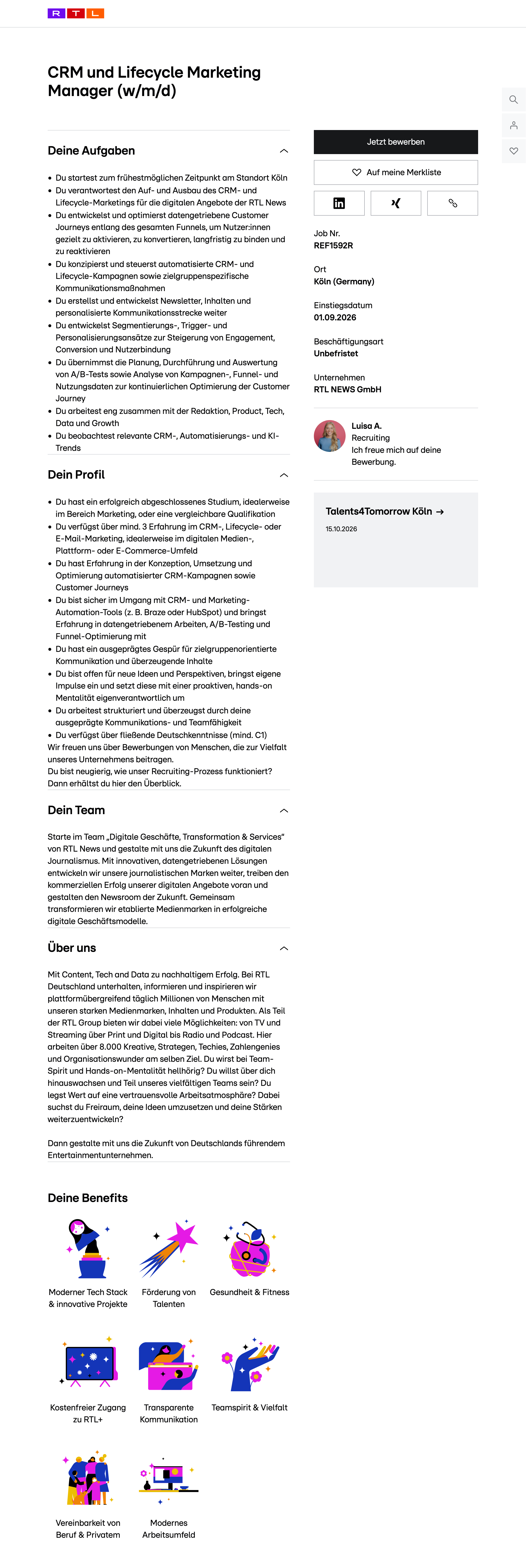 CRM und Lifecycle Marketing Manager (w/m/d)