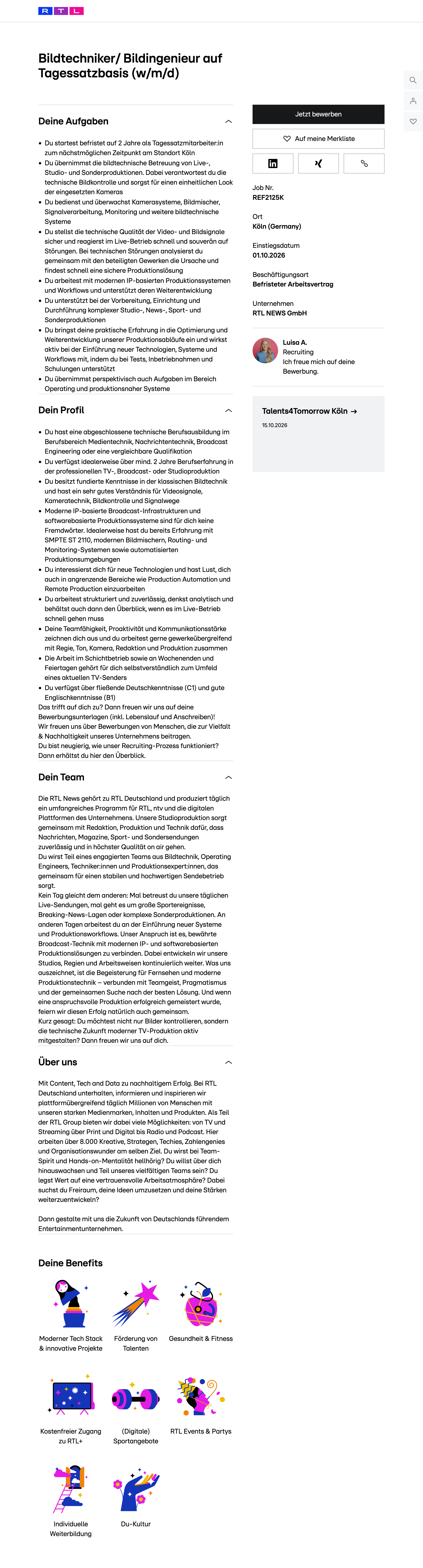Bildtechniker / Bildingenieur auf Tagessatzbasis (w/m/d)