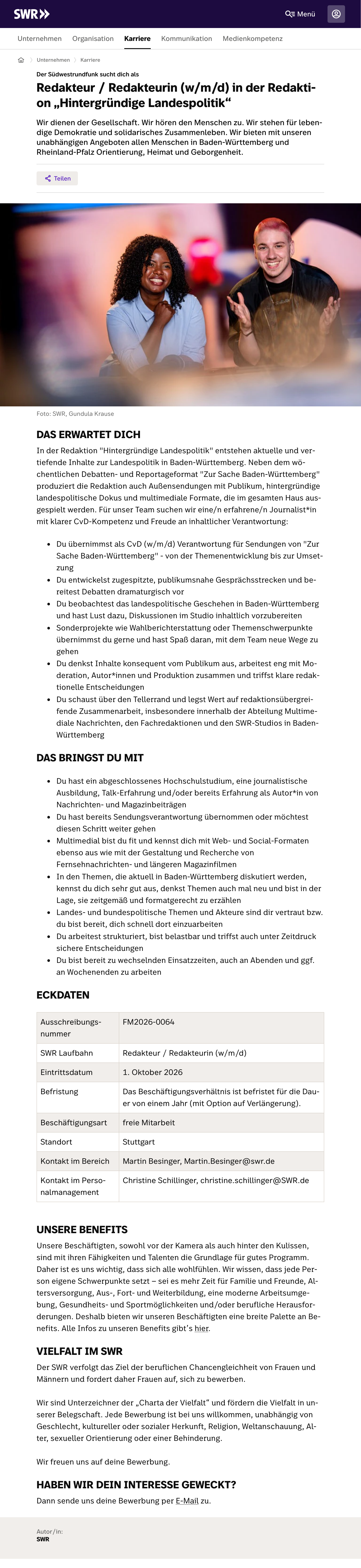 Redakteur / Redakteurin (w/m/d) in der Redaktion 