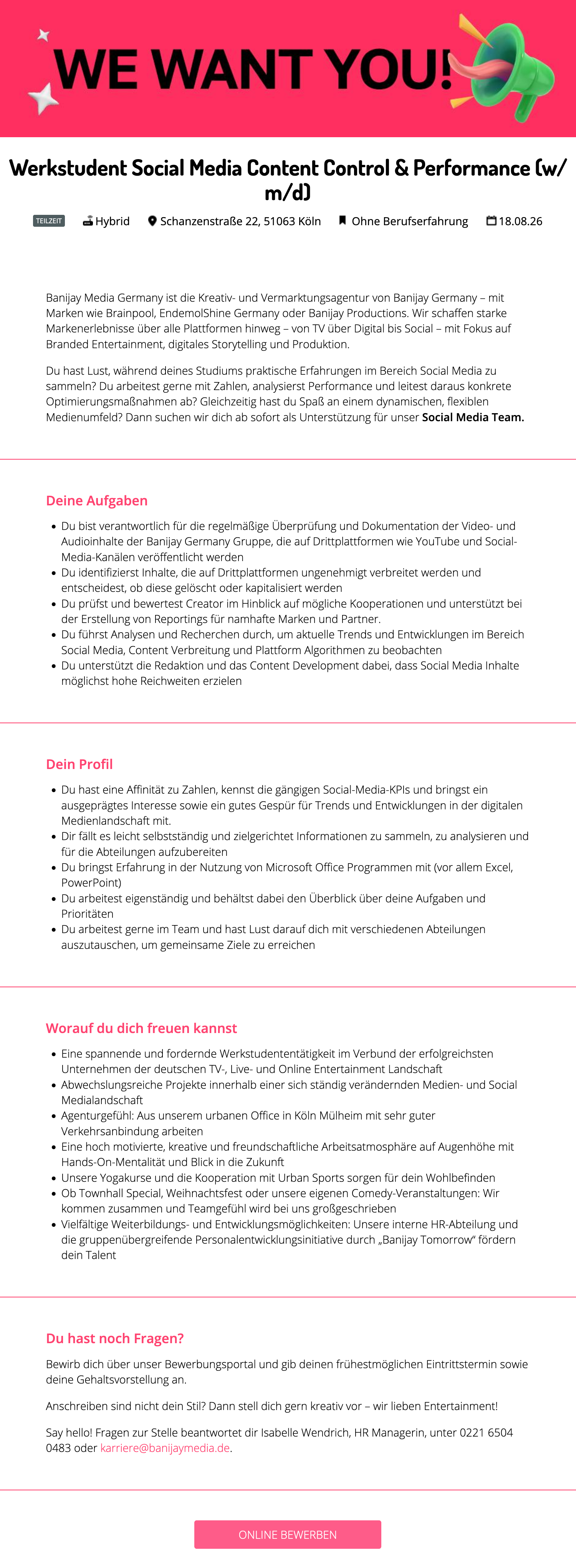 Werkstudent Social Media Content Control & Performance (w/m/d)