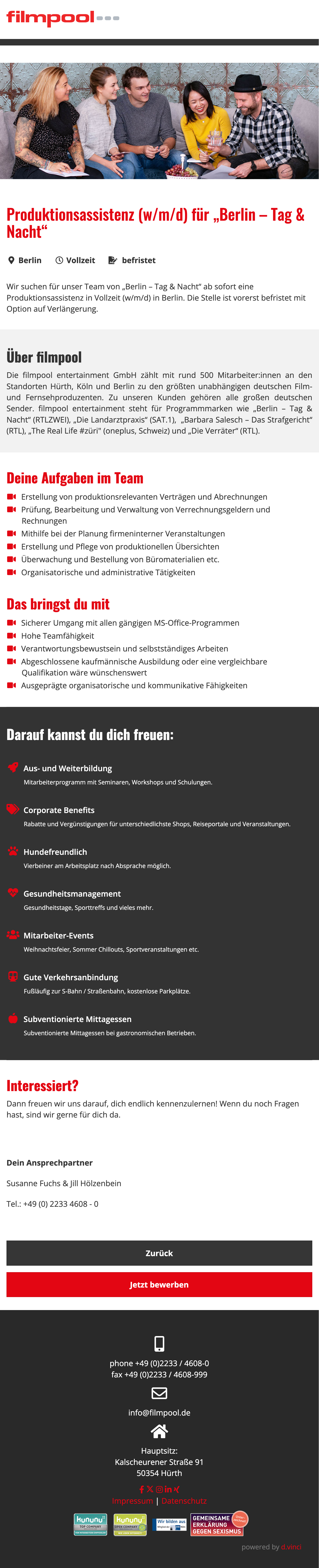 Produktionsassistenz (w/m/d) für 