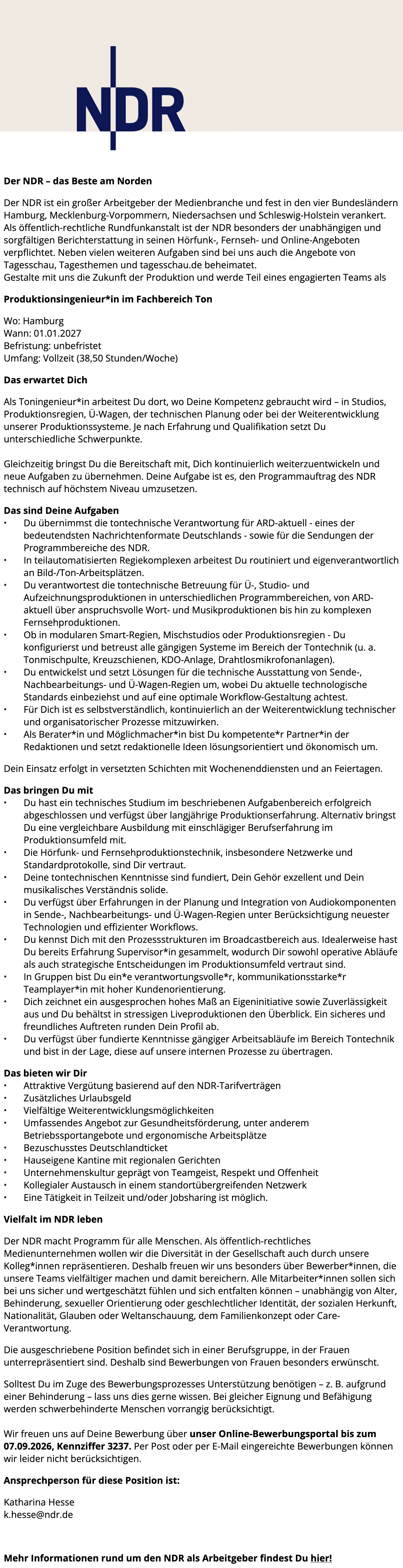 Produktionsingenieur*in im Fachbereich Ton
