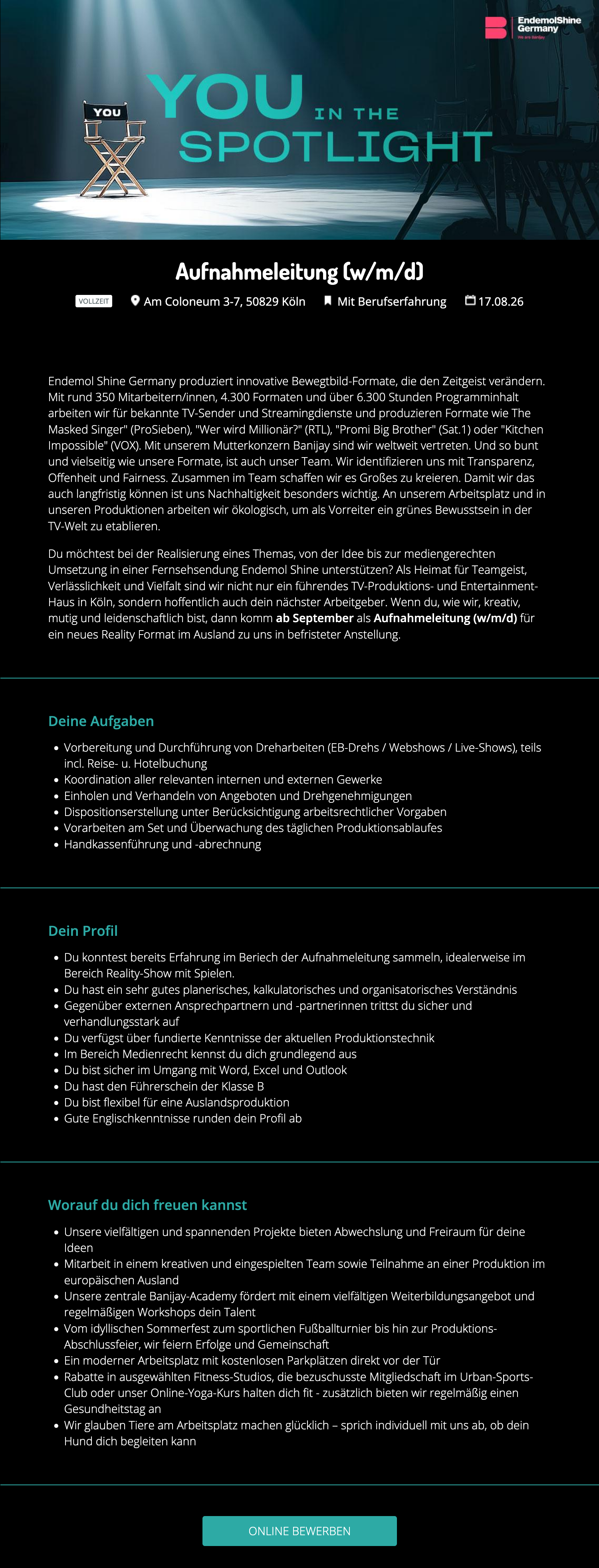 Aufnahmeleitung (w/m/d)