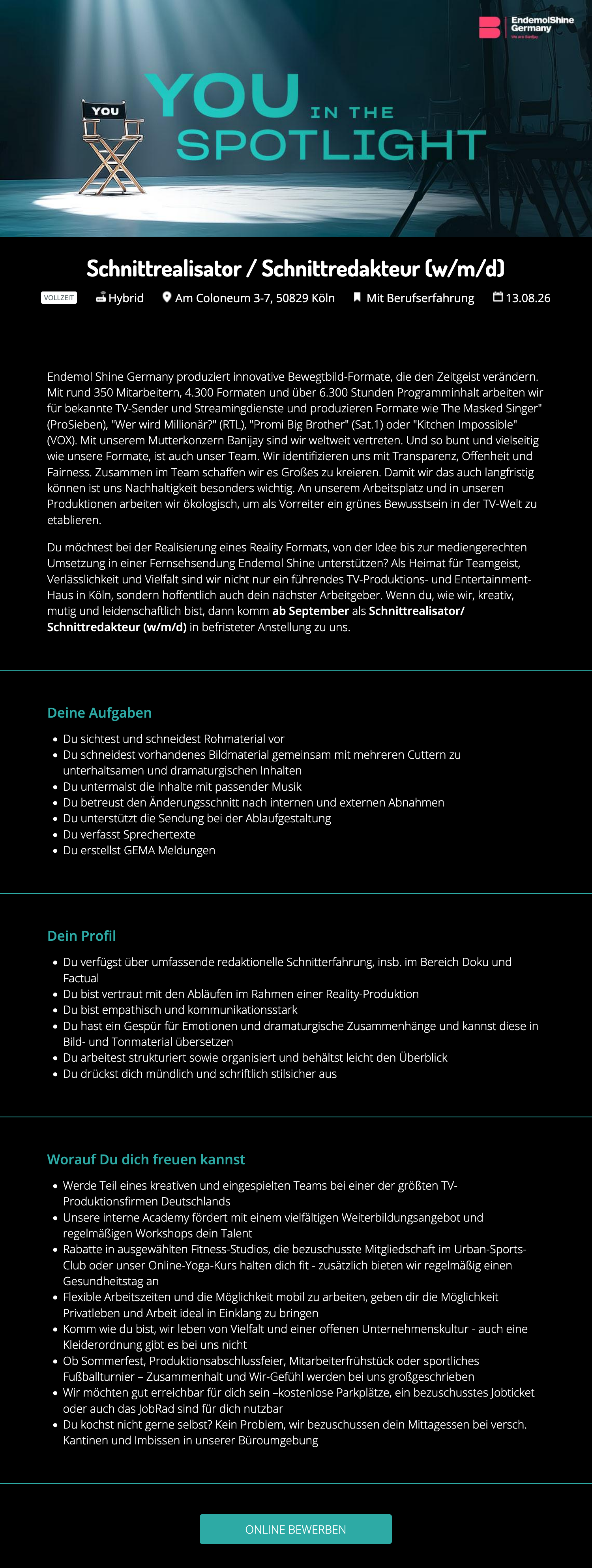 Schnittrealisator / Schnittredakteur (w/m/d) 