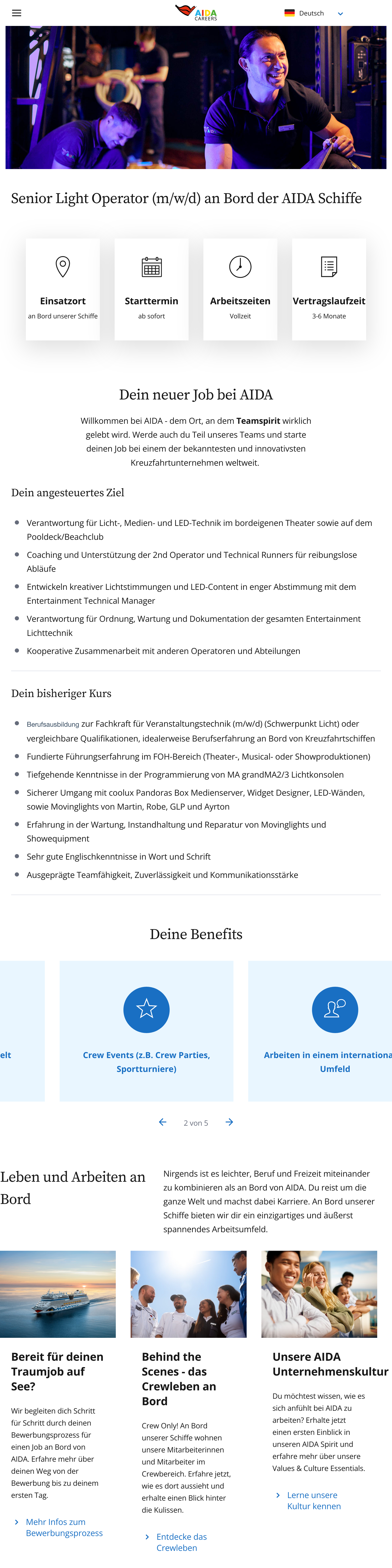 Senior Light Operator (m/w/d) an Bord der AIDA Schiffe