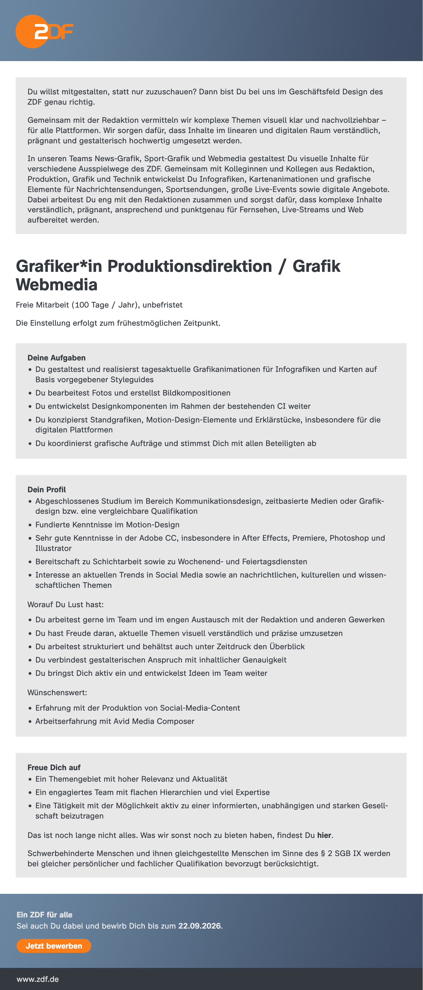 Grafiker*in Produktionsdirektion / Grafik Webmedia