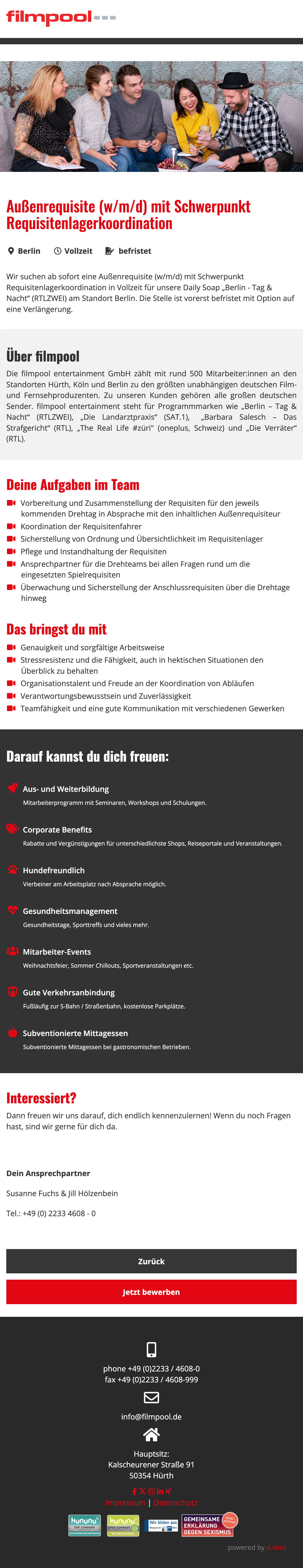 Außenrequisite (w/m/d) mit Schwerpunkt Requisitenlagerkoordination