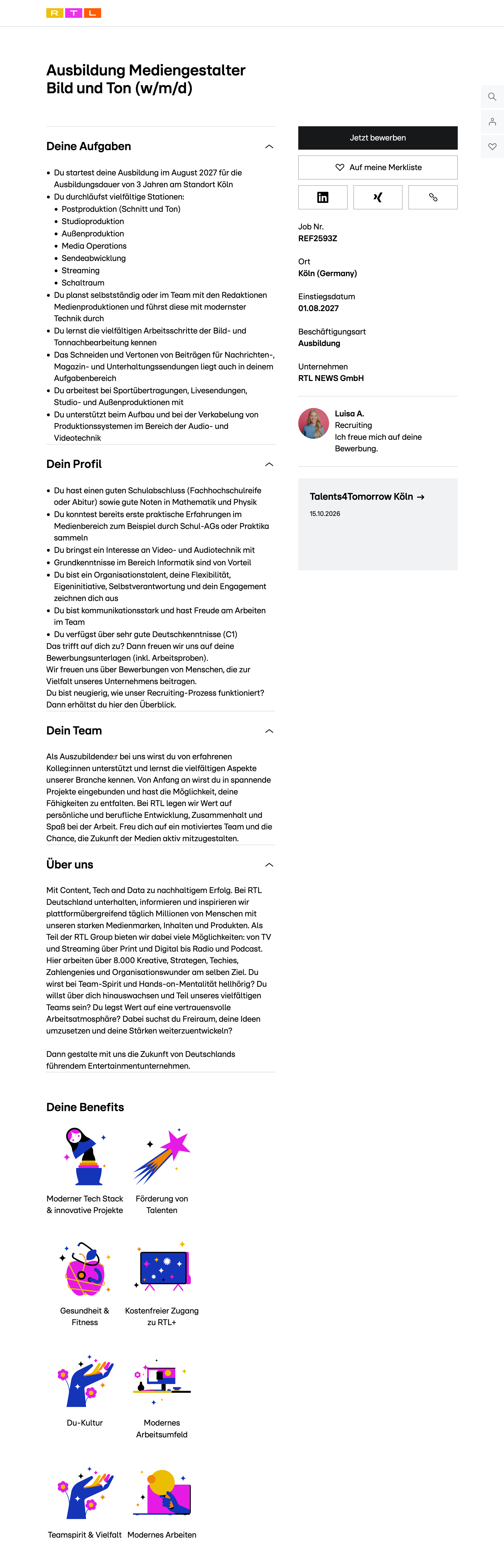 Ausbildung Mediengestalter Bild und Ton (w/m/d)