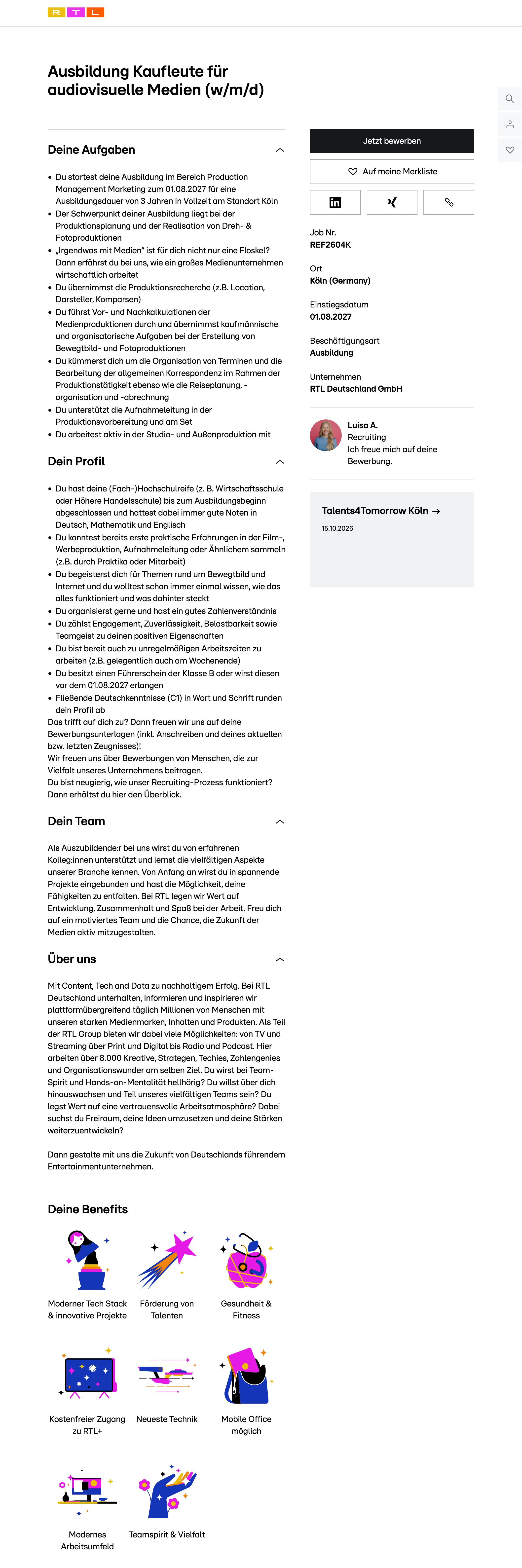 Ausbildung Kaufleute für audiovisuelle Medien (w/m/d)