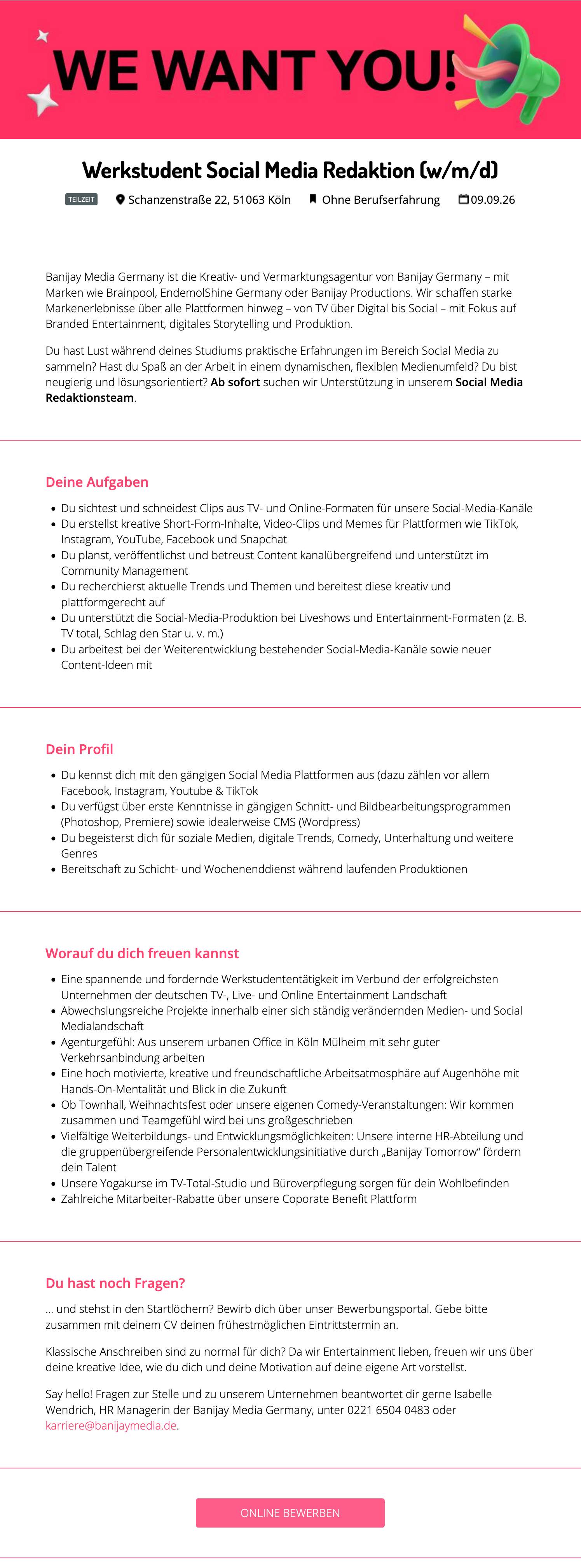 Werkstudent Social Media Redaktion (w/m/d)