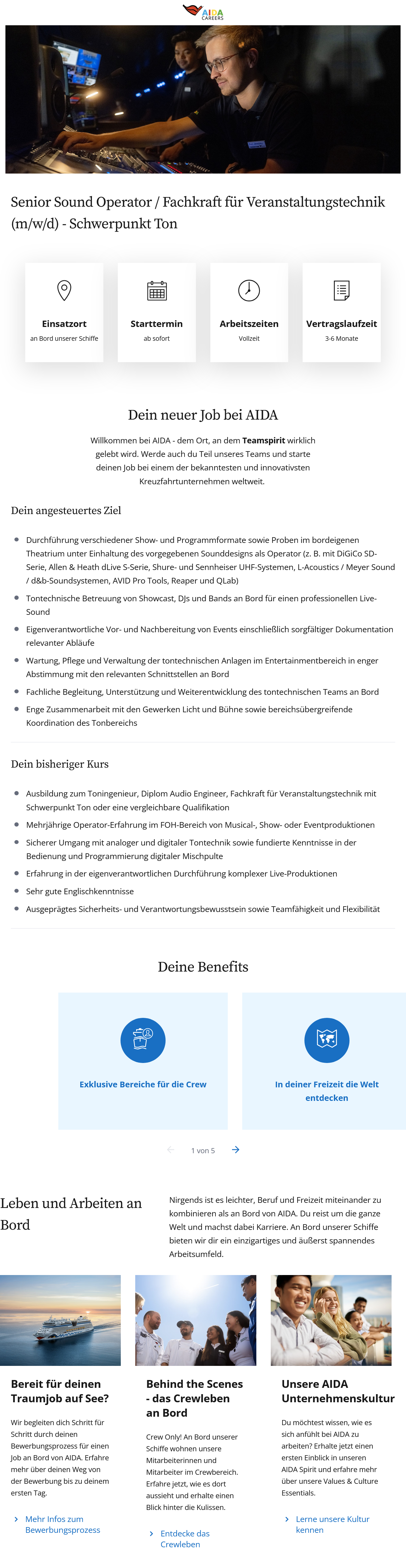 Senior Sound Operator / Fachkraft für Veranstaltungstechnik (m/w/d) - Schwerpunkt Ton