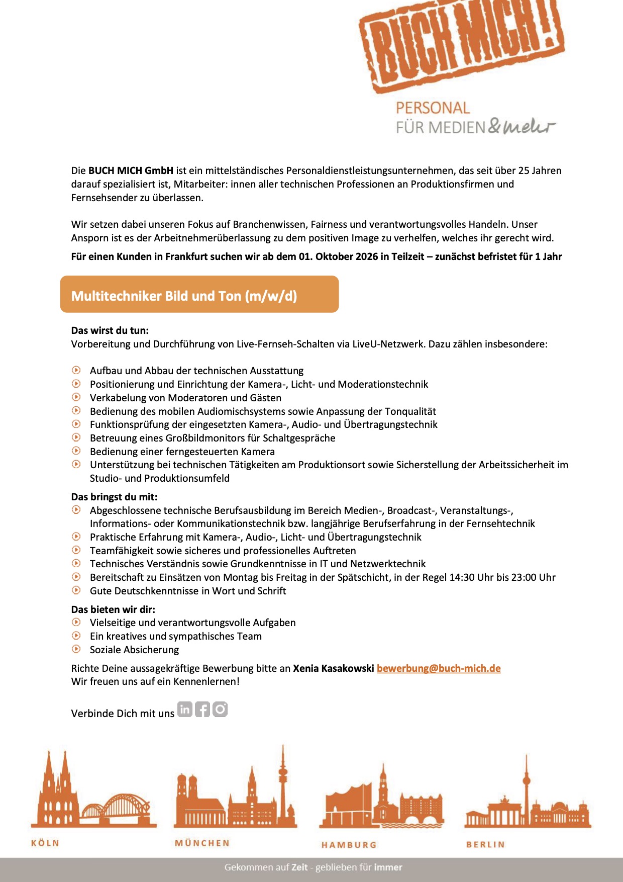 Medientechniker Bild und Ton (m/w/d)