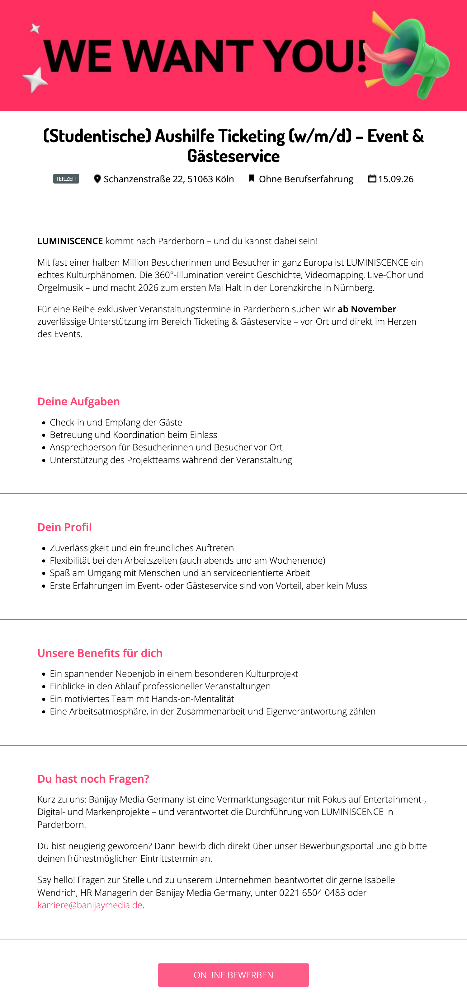 (Studentische) Aushilfe Ticketing (w/m/d) - Event & Gästeservice