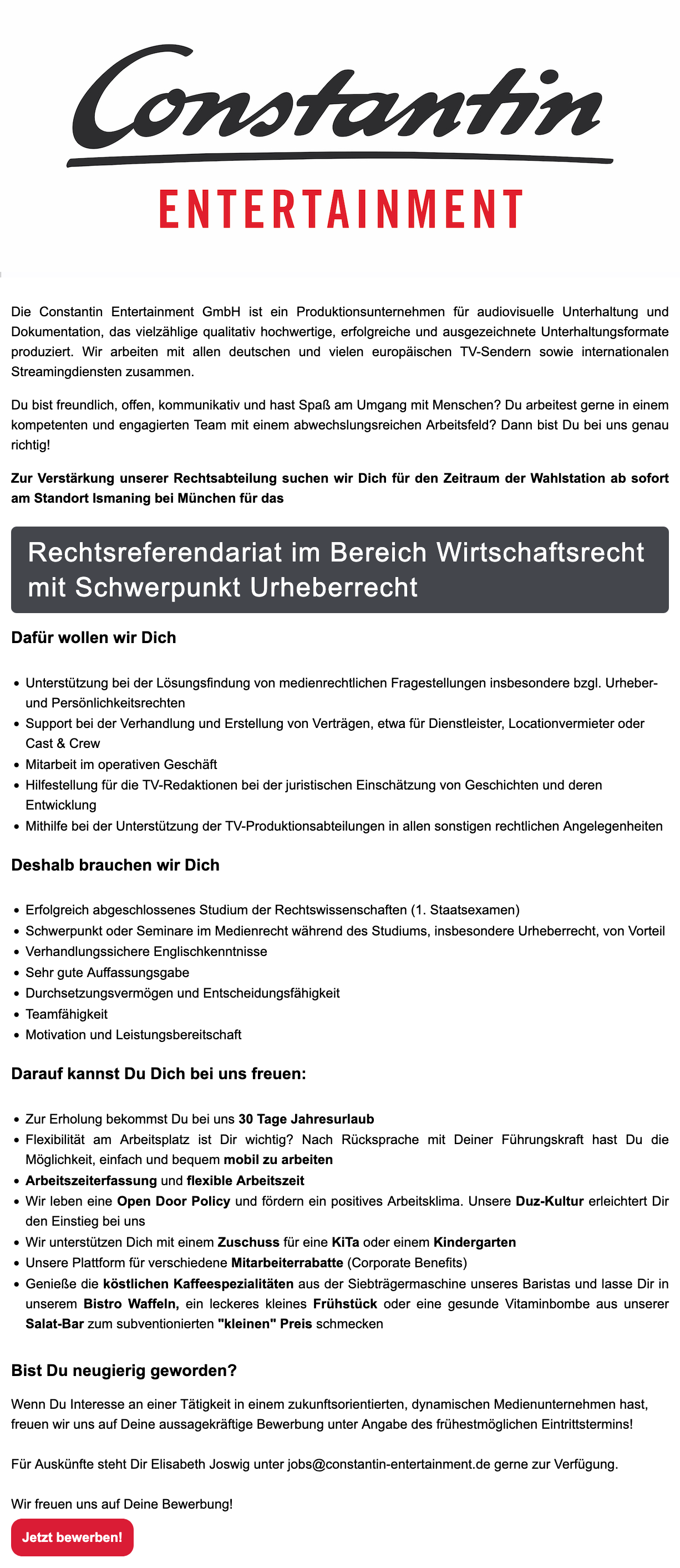 Rechtsreferendariat im Bereich Wirtschaftsrecht mit Schwerpunkt Urheberrecht 
