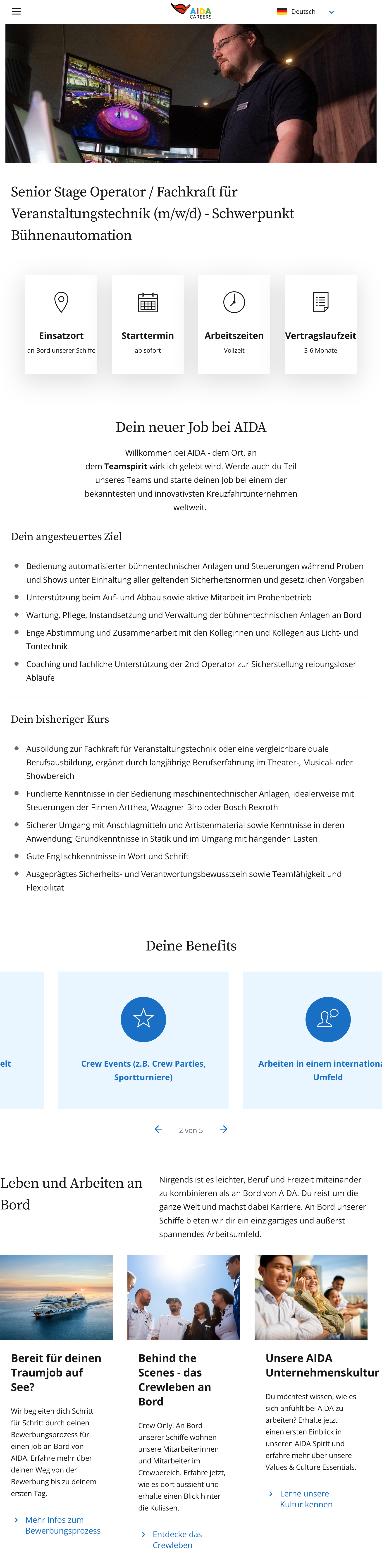 Senior Stage Operator / Fachkraft für Veranstaltungstechnik (m/w/d) - Schwerp. Bühnenautomation