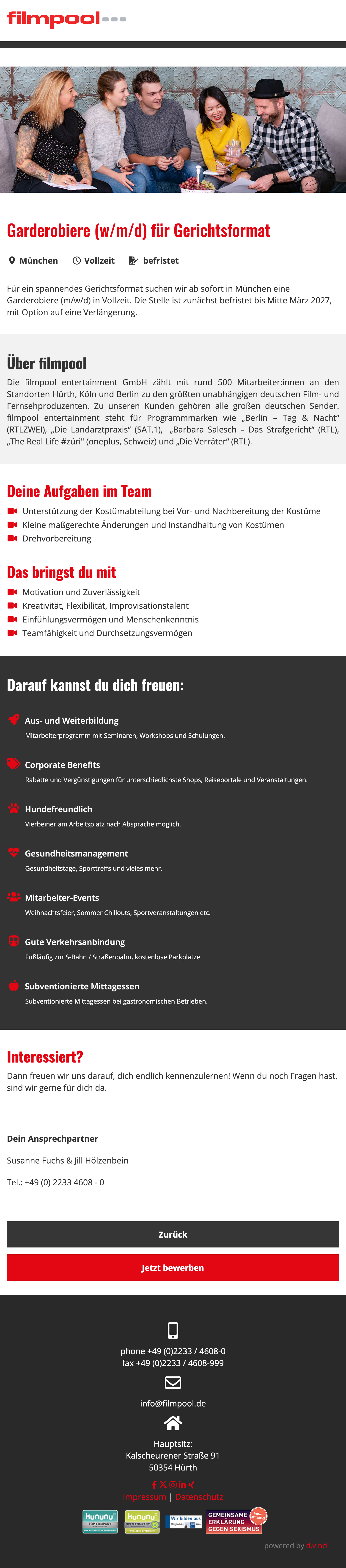 Garderobiere (w/m/d) für Gerichtsformat