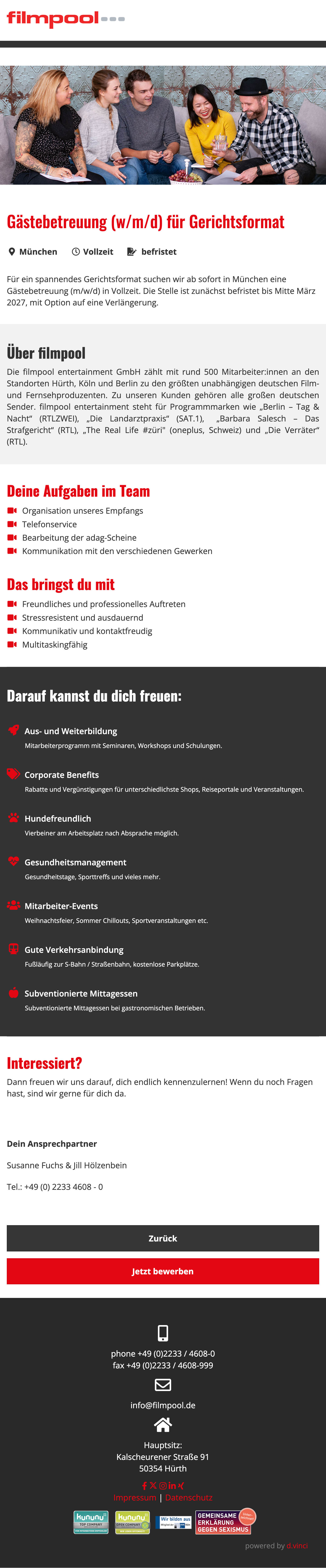 Gästebetreuung (w/m/d) für Gerichtsformat