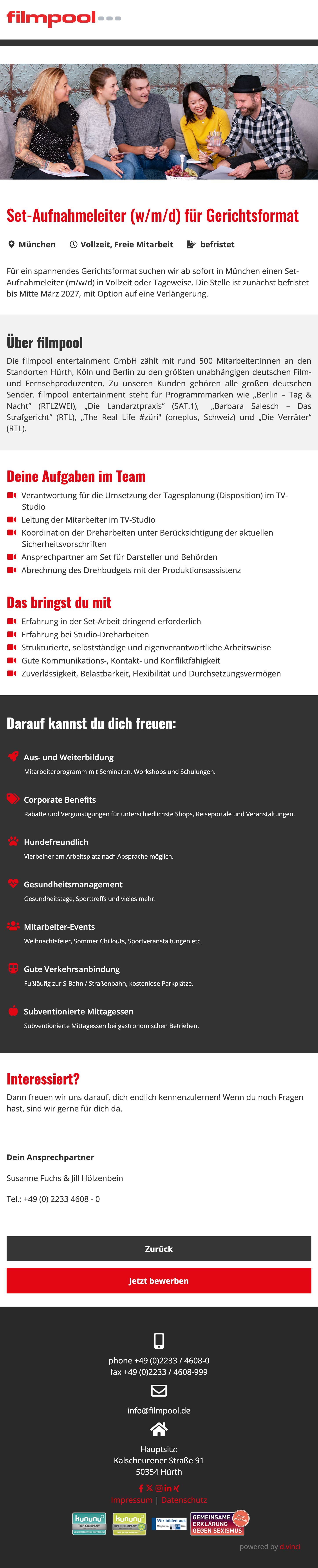 Set-Aufnahmeleiter (w/m/d) für Gerichtsformat