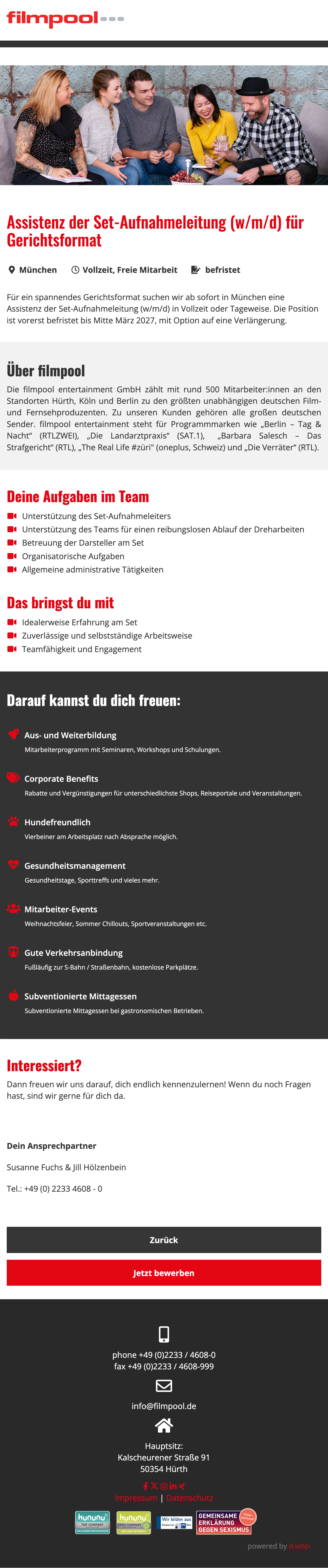 Assistenz der Set-Aufnahmeleitung (w/m/d) für Gerichtsformat