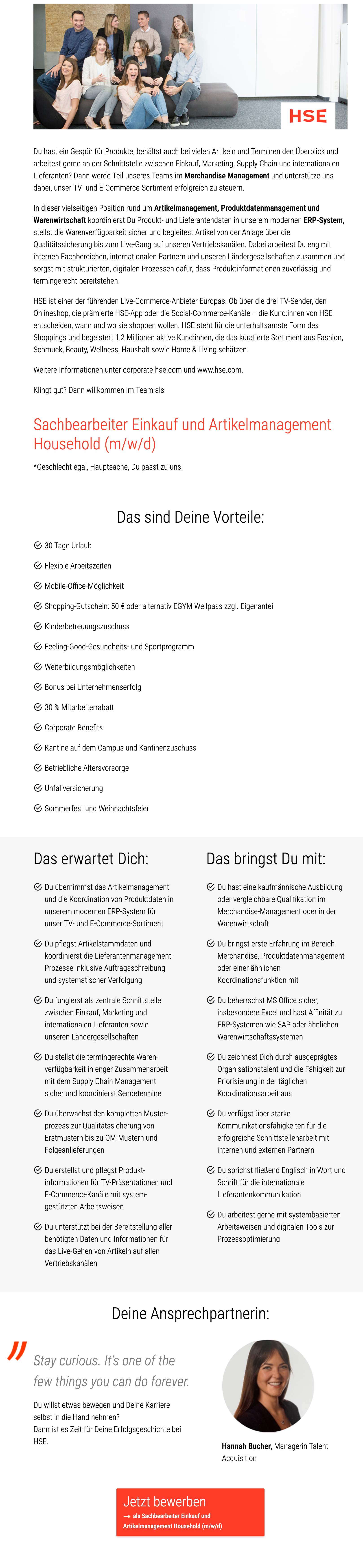Sachbearbeiter Einkauf und Artikelmanagement Household (m/w/d) 