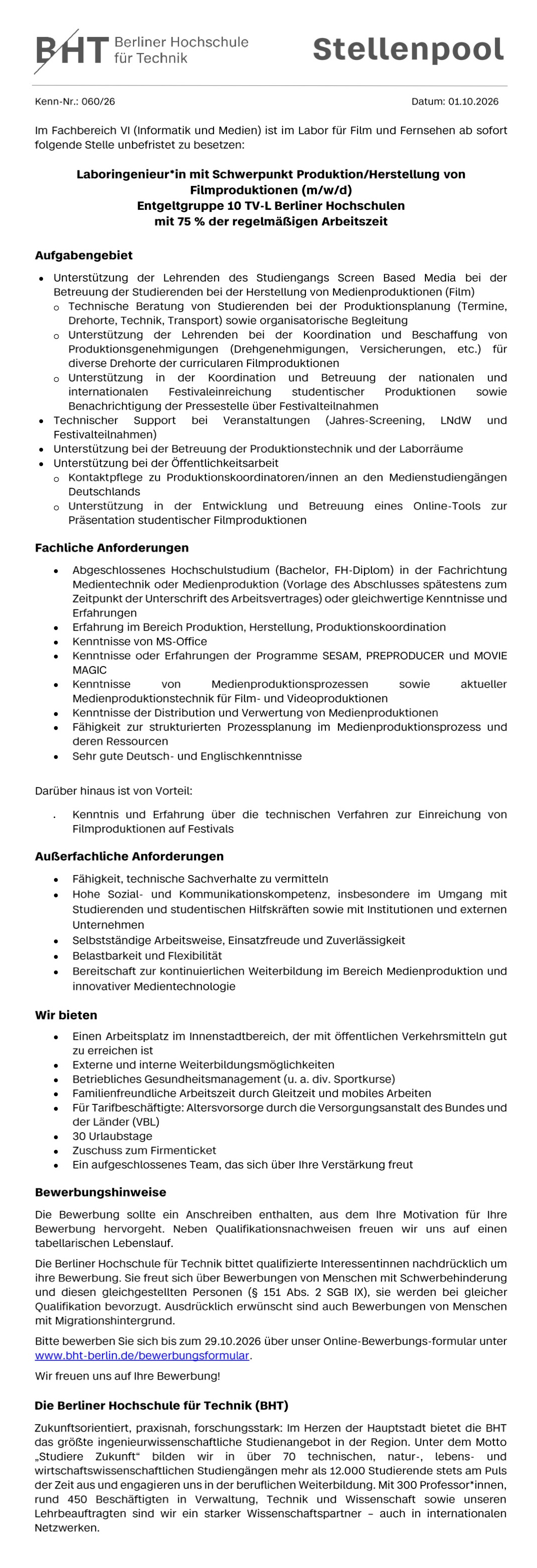 Laboringenieur*in, Schwerpunkt Produktion / Herstellung von Filmproduktionen (m/w/d)