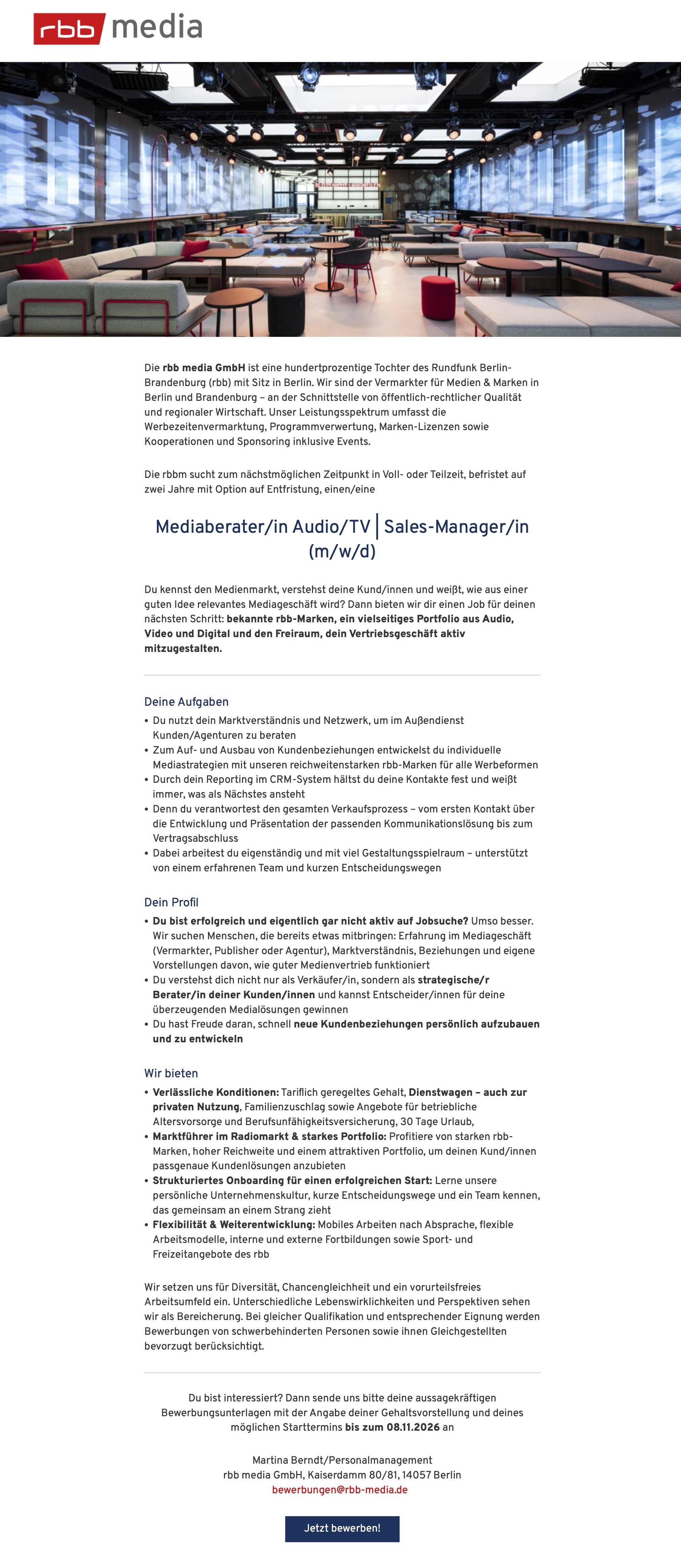Mediaberater/in Audio/TV | Sales-Manager/in (m/w/d)