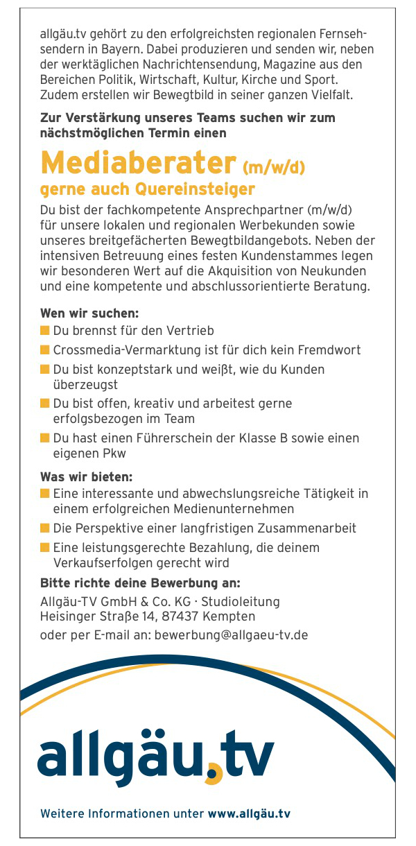 Mediaberater (m/w/d) - gerne auch Quereinsteiger