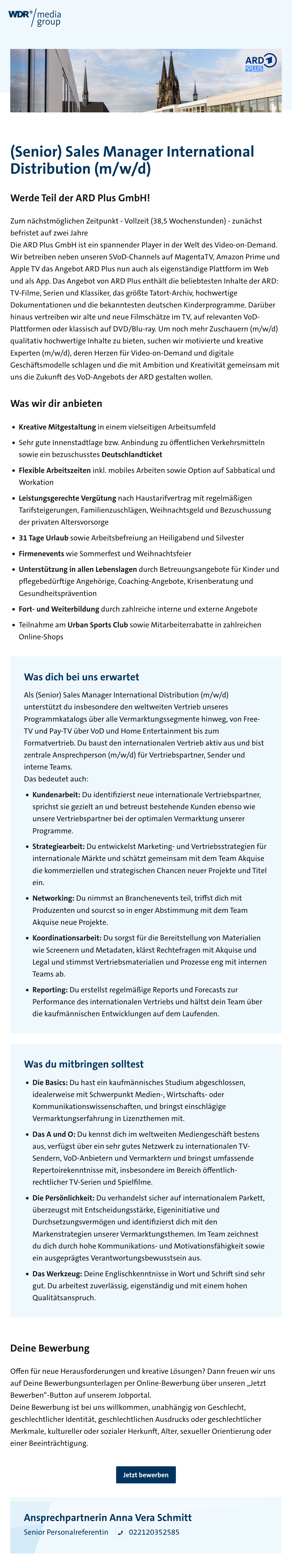 (Senior) Sales Manager International Distribution (m/w/d)