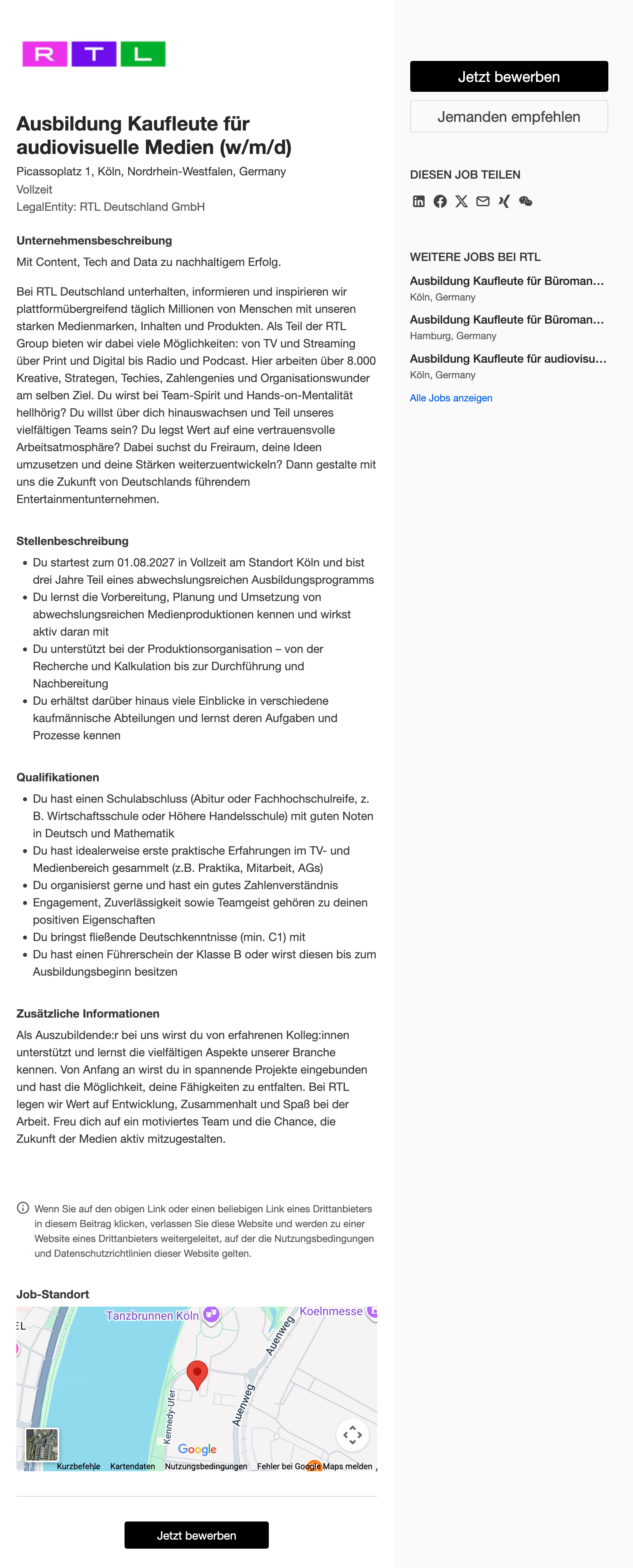 Ausbildung Kaufleute für audiovisuelle Medien (w/m/d)