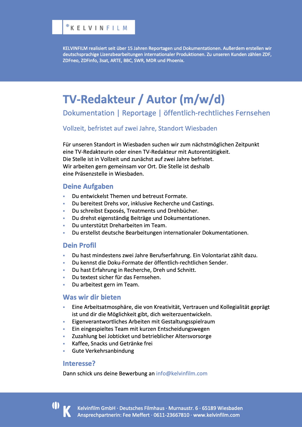 TV-Redakteur / Autor (m/w/d)