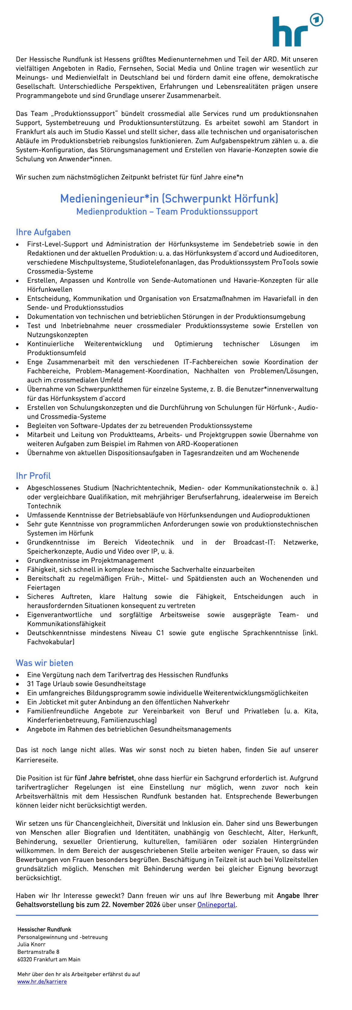 Medieningenieur*in (Schwerpunkt Hörfunk)